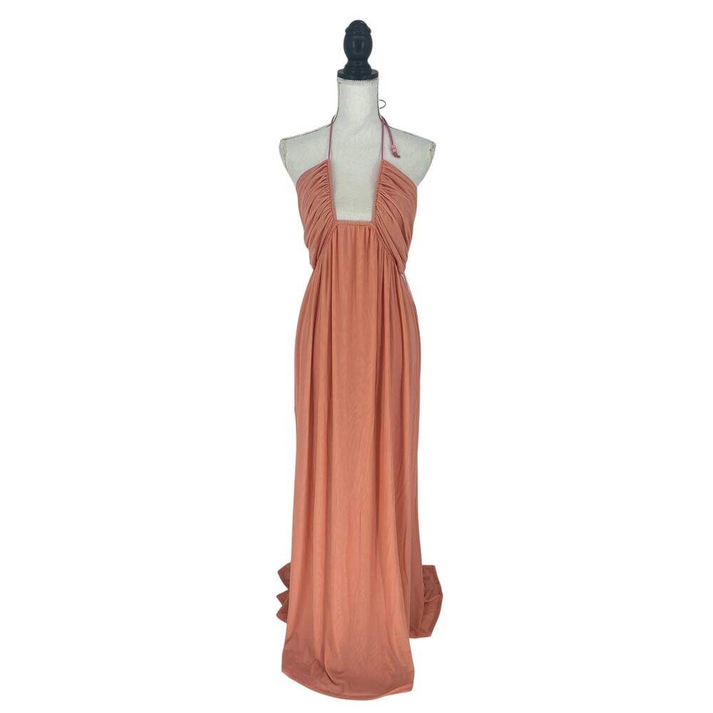 STAUD Kanha Reversible Mesh Halter Maxi Dress Orange Pink XL - Picture 3 of 13